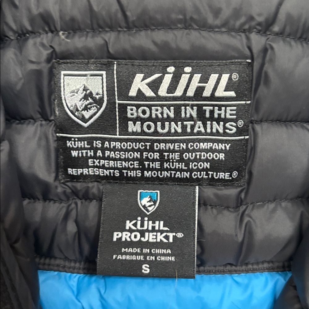 KUHL Born In The Mountains Silver Oak black hooded down vest. Pockets. Size sm - Picture 3 of 16